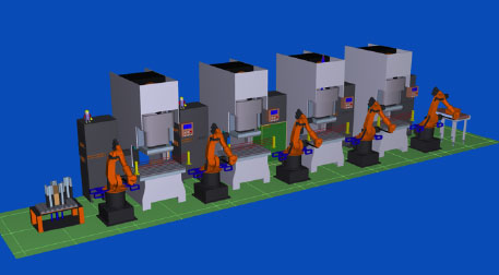 冲压多台连线机器人上下料效益分析
